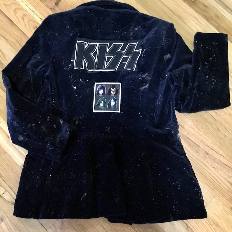 Vintage Glam Rock n Roll Band Jacket-Distressed Splatter Velvet KISS Blazer