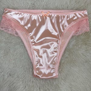 The Estella Flutter Panty ~ Lace Trimmed Feminine Men’s Cut ~ Medium & Heavy Weight Glossy Liquid Stretch Satin ~ Sissy, Femboy