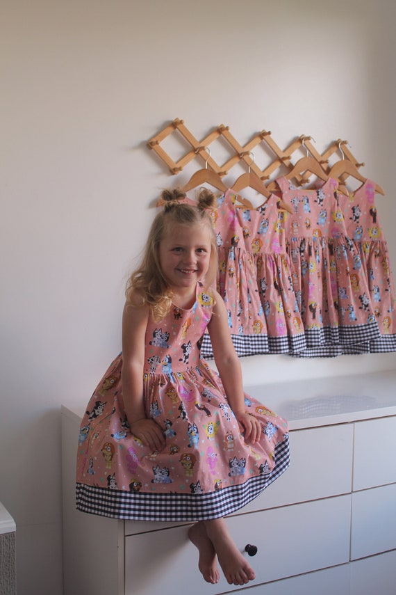 bluey pink dress Amazon.com: Bluey Dress | Bingo Glitter Cotton Summer Dress for Girls |  Skater Dresses with Short Sleeves