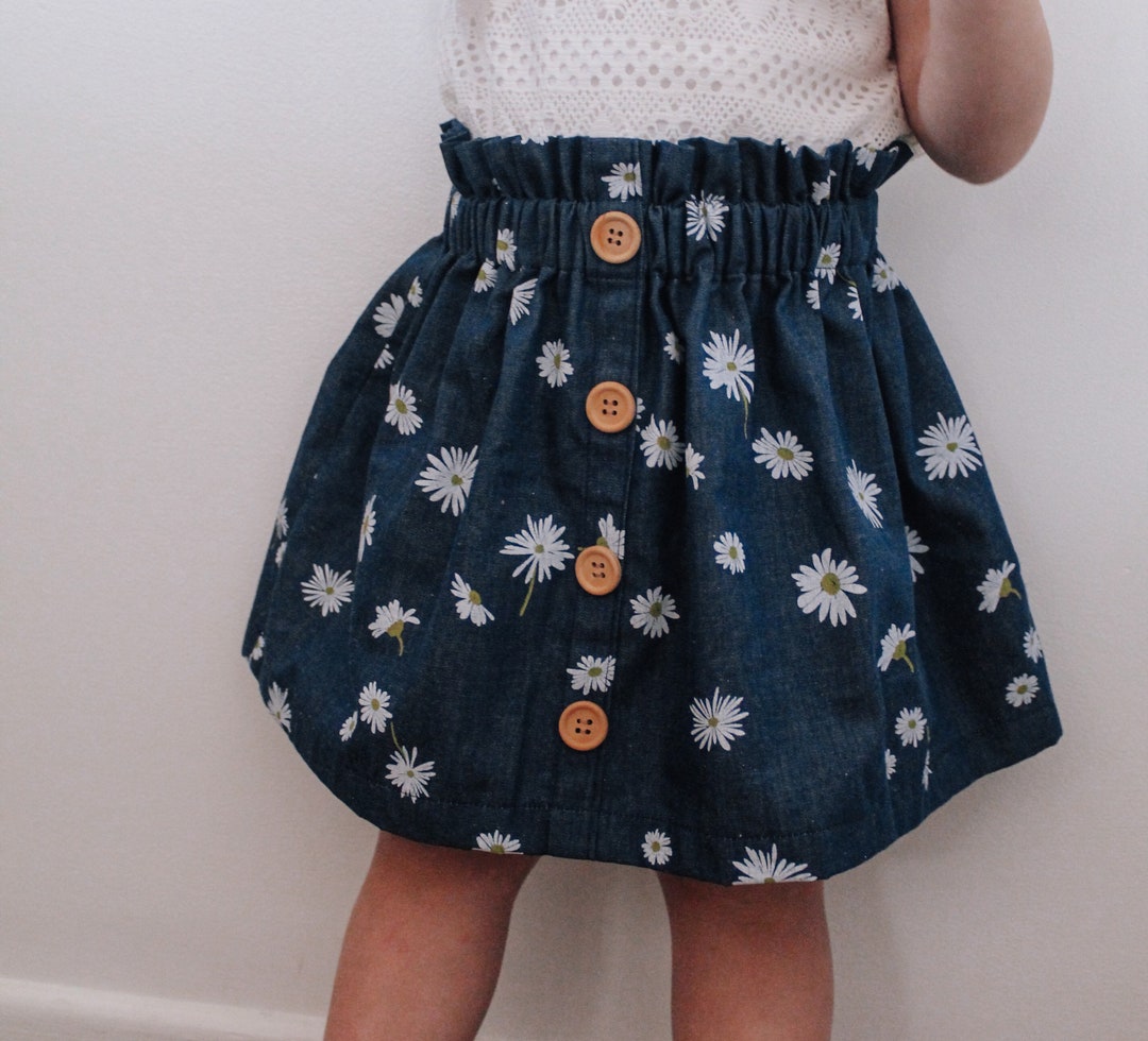 Handmade Denim Daisy Paper Bag Waist Skirts With Button Detail Etsy
