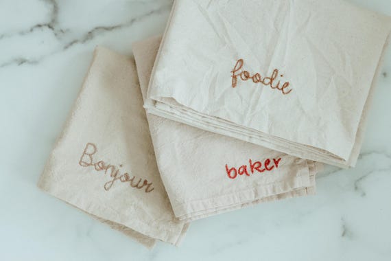 Hand dyed Organic cotton Kitchen Towel Hand embroidered tea towel Fun cute dish towel Minimalist Homeware Eco friendly Gift Home Decor