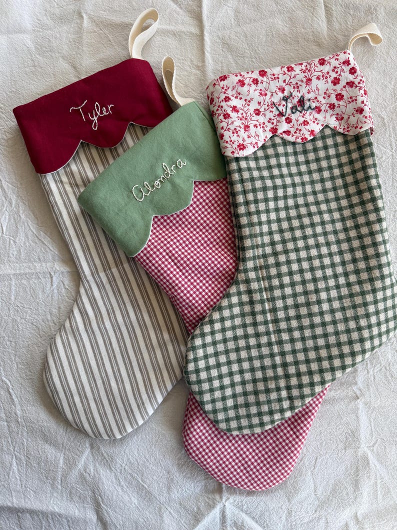 retro Christmas sock- Hand embroidered Personalized Handmade Christmas stocking Xmas decorations image 20