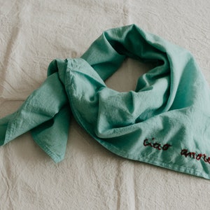 hand embroidered Plant dyed cotton bandana Naturally dyed small scarf Male or Female Neckerchief minimalistic bandana eco Valentines gift