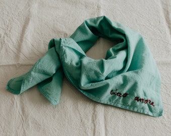 hand embroidered Plant dyed cotton bandana Naturally dyed small scarf Male or Female Neckerchief minimalistic bandana eco Valentines gift