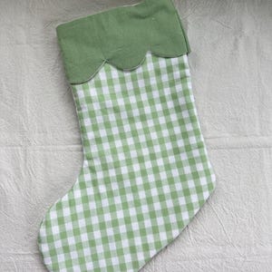 retro Christmas sock- Hand embroidered Personalized Handmade Christmas stocking Xmas decorations gingham green/green