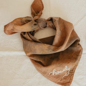 hand embroidered Howdy hand dyed cotton bandana Naturally dyed small scarf Male or Female Neckerchief minimalistic bandana Eco friendly gift
