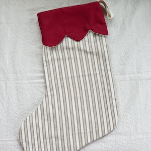 retro Christmas sock- Hand embroidered Personalized Handmade Christmas stocking Xmas decorations stripes/crimson