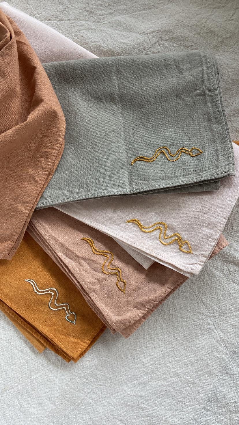 hand embroidered Plant dyed DESIERTO cotton bandana Naturally dyed small scarf Male or Female Neckerchief Unisex bandana Eco friendly gift