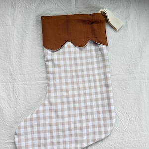 retro Christmas sock- Hand embroidered Personalized Handmade Christmas stocking Xmas decorations beige check/brown