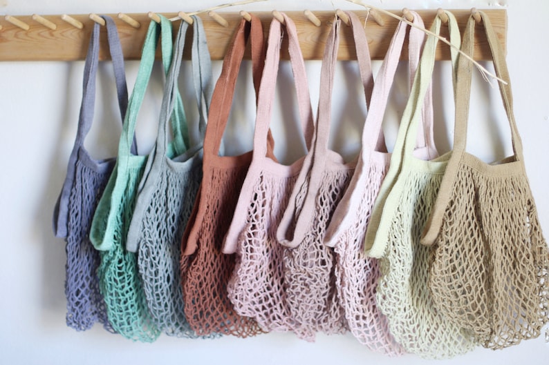 Plant dyed market string bag Groceries net bag naturally dyed Conscious fashion Reusable bags Useful Eco friendly Zero waste Gifts image 2