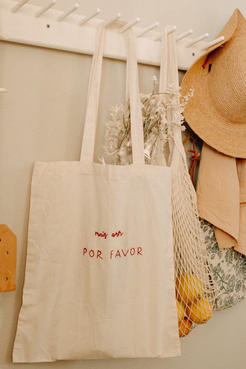 hand embroidered Botanical dyed cotton canvas tote bag Naturally dyed market purse Everyday tote Groceries Plant dyed bag Eco friendly gift image 2