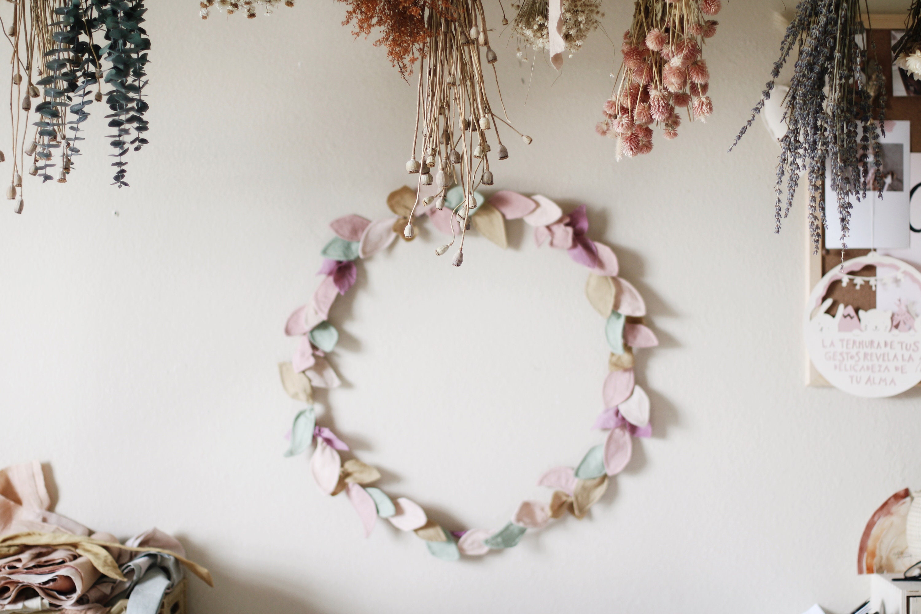 Tissu Couronne Naturellement Teint Plante Boho Wreath Nature Inspiré Cadeau Pépinière Decor Kid Cham