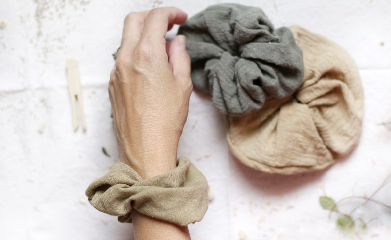 Plastic free cotton scrunchy Naturally dyed cotton Scrunchies Earthy color ties Eco friendly gift VSCO girl Sustainable made elastics image 4