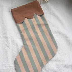 retro Christmas sock- Hand embroidered Personalized Handmade Christmas stocking Xmas decorations green stripes/brown