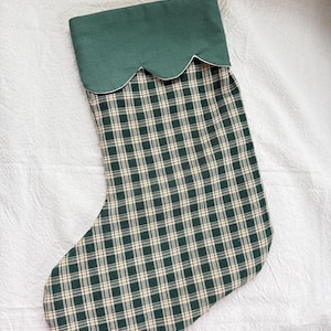 retro Christmas sock- Hand embroidered Personalized Handmade Christmas stocking Xmas decorations plaid green/green