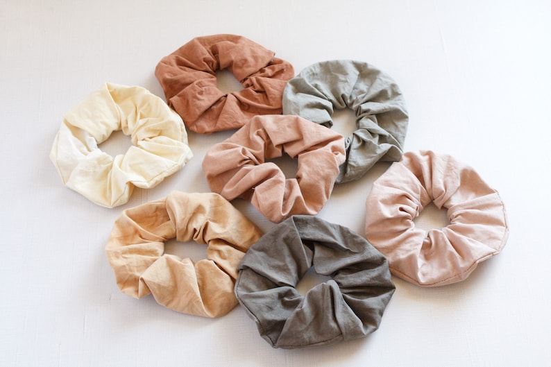 Plastic free cotton scrunchy Naturally dyed cotton Scrunchies Earthy color ties Eco friendly gift VSCO girl Sustainable made elastics image 1