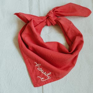 hand embroidered Howdy hand dyed cotton bandana Naturally dyed small scarf Male or Female Neckerchief minimalistic bandana Eco friendly gift