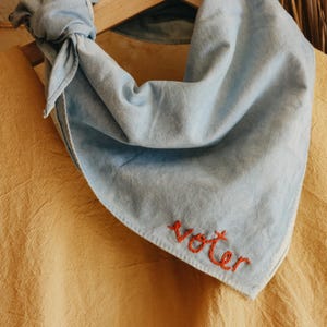 hand embroidered Hand dyed Voter cotton bandana VOTE small scarf Male or Female Neckerchief minimalistic bandana gift