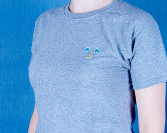 BOSOM BUDY TEE | Upcycled Gray Cotton Tee Shirt | Googly eyes and embroidered nose | Unisex | Sustainable, Reclaimed, Renewed