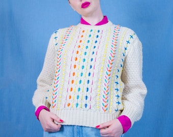 Multicolored Fisherman’s Statement Sweater - Vintage Wool Made in England - One of a kind | Sustainable, Renewed, Reworked