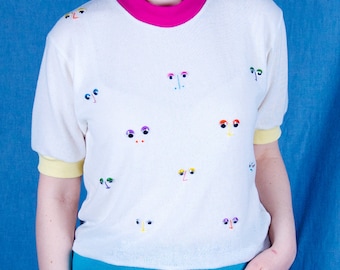 Sustainable Sweater with Faces | Googley eyes and embroidered nose | Unisex | Sustainable, Reclaimed, Renewed