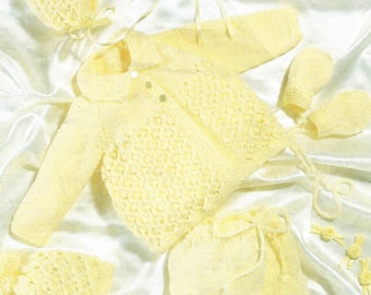 Instant Download Vintage Baby Knitting Pattern, Pram Set - hat, mittenss, leggings, bonnet, matinee coat, jacket - PDF