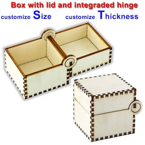 Laser cut files. Box with lid and integraded hinge. SVG and DXF files. We send e-mail in one day File by e-mail