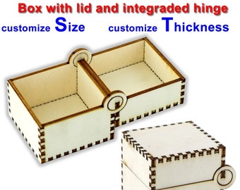 Laser cut files. Box with lid and integraded hinge. SVG and DXF files. We send e-mail in one day File by e-mail