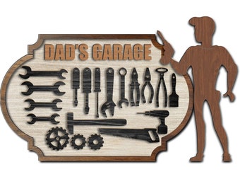 dad's garage wall or door sign laser cut file. Repair elements laser cutting file. dad's garage signs , svg, pdf and custom file formats.