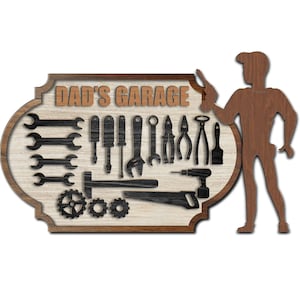 dad's garage wall or door sign laser cut file. Repair elements laser cutting file. dad's garage signs , svg, pdf and custom file formats.