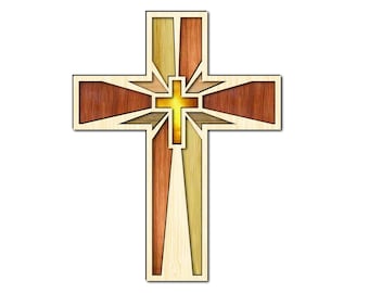 2-layer christian cross, laser cut files. Cross file for laser cutting. wall art. SVG, cdr, dxf, Ai, Pdf file format. christian wall art.