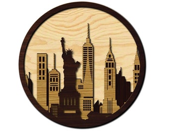 circle 4-layers New York wall art laser cut files. SVG round New york wall art laser cutting file. the file format you want. cricut file.