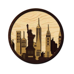 Archivos cortados con láser de arte de pared circular de 4 capas de Nueva York. SVG redondo Archivo de corte láser de arte de pared de Nueva York. el formato de archivo que desee. archivo cricut.