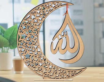 Moon star, four hanging accessories with Allah and Muhammad inscriptions. table top decor products. Laser cut file. SVG, pdf...