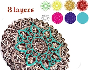 3d mandala. 8-layer mandala wall ornament. Mandala laser cut files SVG, dxf, dwg, Cdr and cricut file.