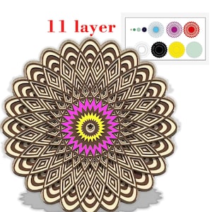 3D mandala. 11-layer mandala wall ornament. Mandala laser cut files SVG, dxf, dwg, Cdr and cricut file.