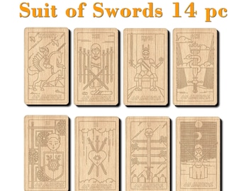 Suit of Swords, Tarot Cards. Tarot SVG swords set. 14 cards vector. Laser cut and engraving files SVG, CDR,  dxf, pdf, Ai format.