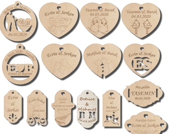 15 pc wedding wood labels vector.Laser cut file svg -ai -cdr- dxf  and pdf file format.wedding label. laser label writing and cutting