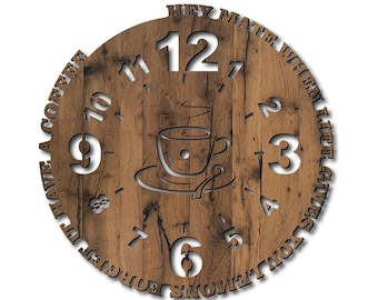 Wall clock with Coffee, laser cut file. Laser cut project plan. Wall clock laser cut file. Wall clock SVG, Ai, Cdr, Dxf and Pdf file.