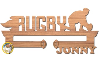 Customizable Rugby medal holder. Svg - Cdr - Dxf - Pdf - Ai file formats.Laser cutting files. Custom Rugby  Medal holder or Key hanger