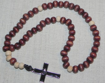 Paternoster medieval rosary, tasbih, wood paternoster with cross. wooden beads, metal cross and wooden beads.ideal size for pocket.