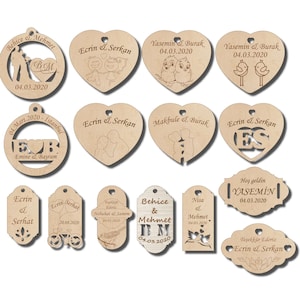 15 pc wedding wood labels vector.Laser cut file svg -ai -cdr- dxf  and pdf file format.wedding label. laser label writing and cutting