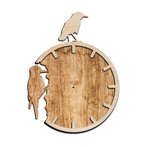 Wall clock with bird, laser cut file. Laser cut project plan. Wall clock laser cut file. Wall clock SVG, Ai, Cdr, Dxf and Pdf file format.