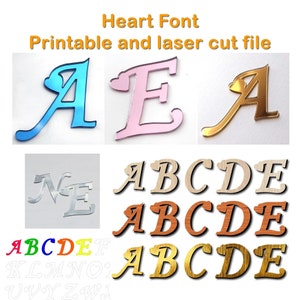 A to Z and extra Font heart svg Laser cut or print file.Instant download. Laser cut and print vector model. Vector file for laser cutting.