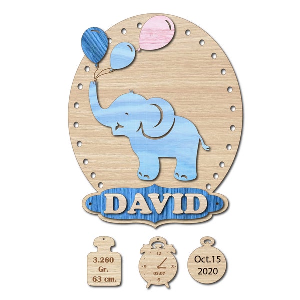 Baby® door hanger hospital girl or boy. elephant Laser cutting files.Girl or Boys room door,customizable door accessories. Svg-Ai-cdr-dxf