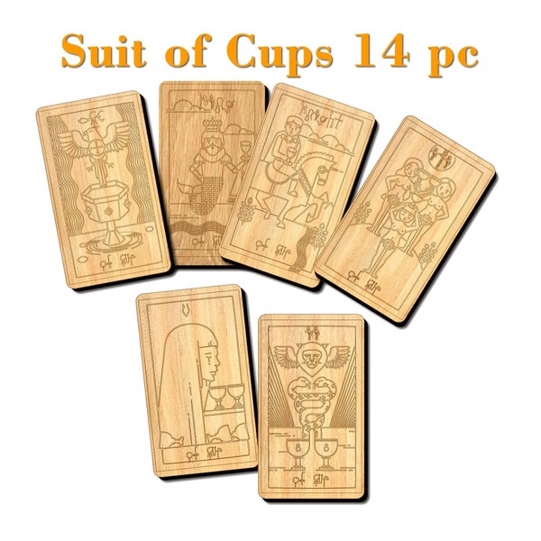 The Suit of Cups, Tarot Cards. Tarot SVG cups set. 14 cards vector. Laser cut and engraving files SVG, CDR,  dxf, pdf, Ai format.