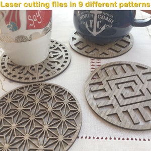 Laser cutting files in 9 different patterns SVG- PDF - Cdr - dxf  format. Laser cut Coasters.