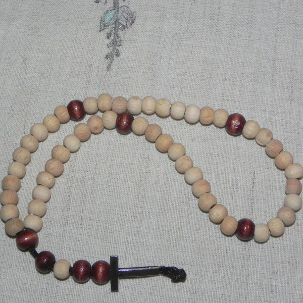 Paternoster medieval rosary, tasbih, wood paternoster with cross. wooden beads, metal cross and wooden beads.ideal size for pocket.