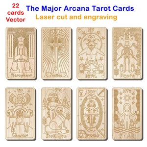 Los Arcanos Mayores de las Cartas del Tarot. Tarot svg Conjunto de arcanos mayores. Vector de 22 tarjetas. Archivos de corte y grabado láser PDF, SVG, Ai