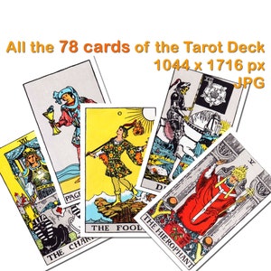 Alle 78 Karten des Tarot Decks. Tischdatei drucken. Das Rider Waite Tarot Kartendeck. das bekannteste und benutzte Tarot Kartendeck. JPG-Datei